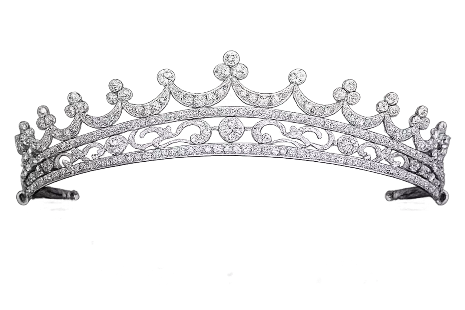 Diamond tiara with floral diamond motifs and curved openwork